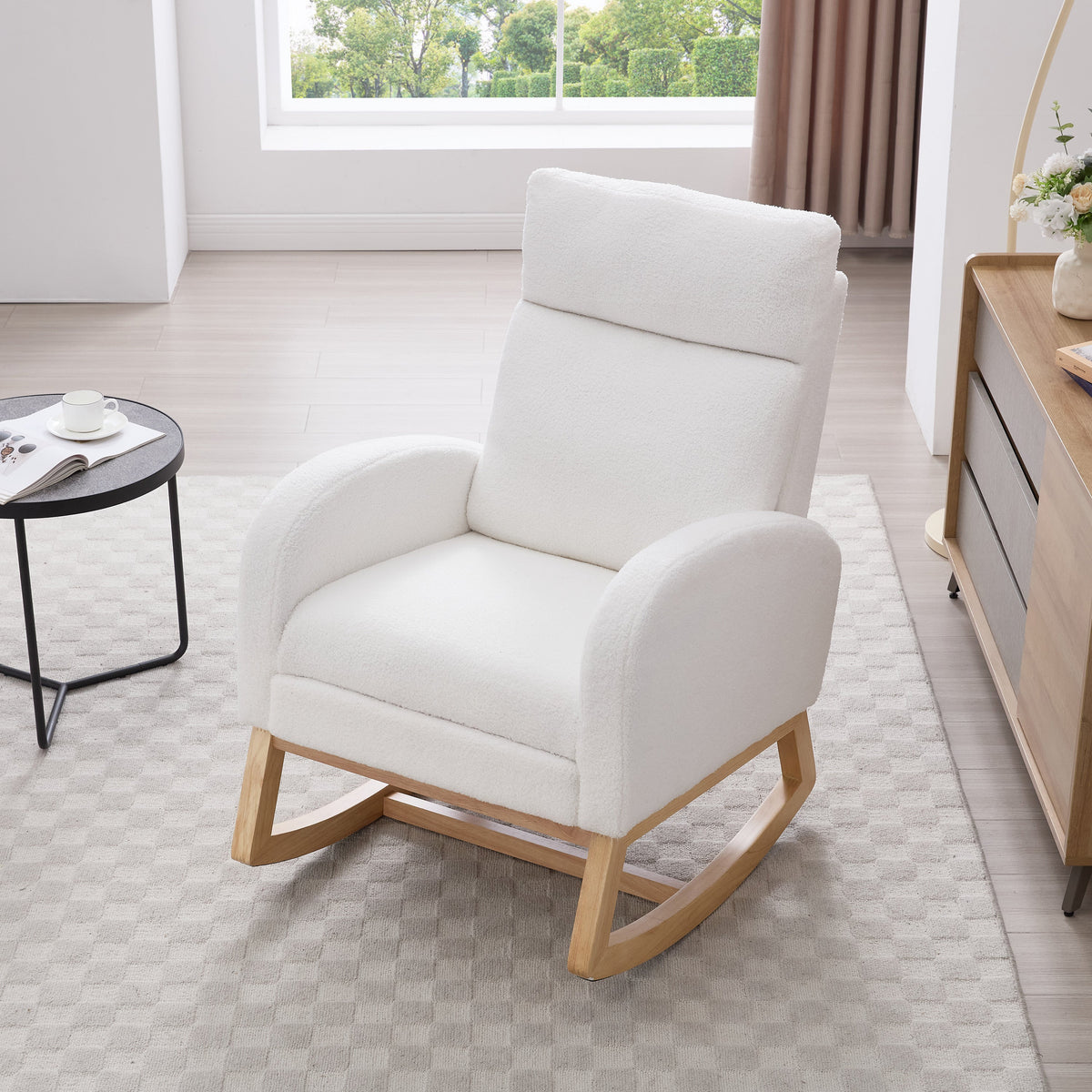 Teddy Fabric Rocking Chair with Adjustable Footstool - Beige