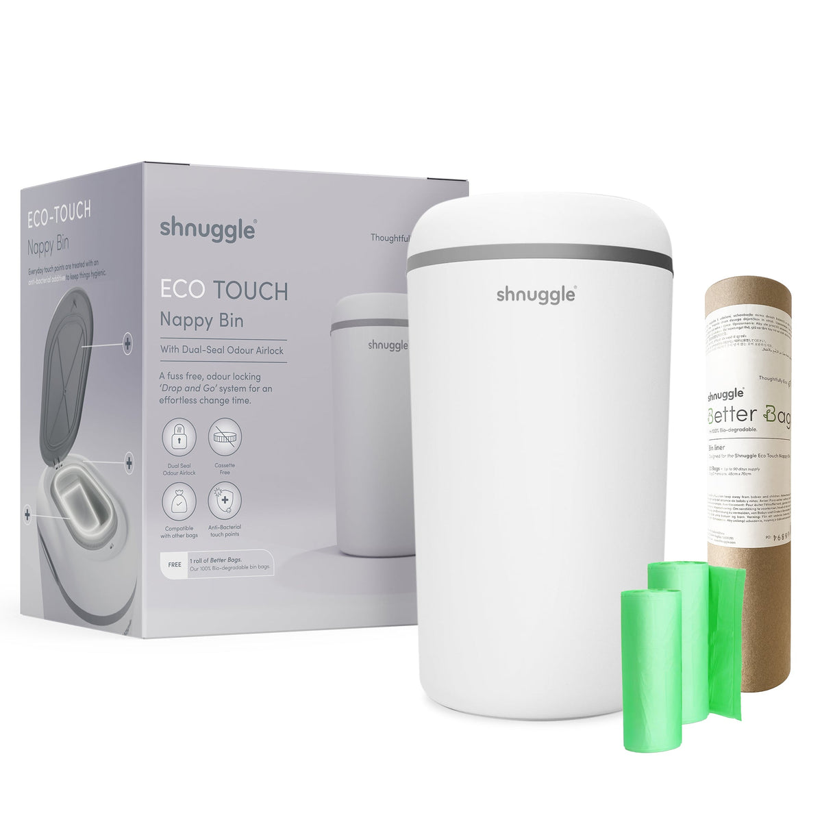 Shnuggle Eco-Touch Nappy Bin Diaper Pail + 30 Better Bag Liners