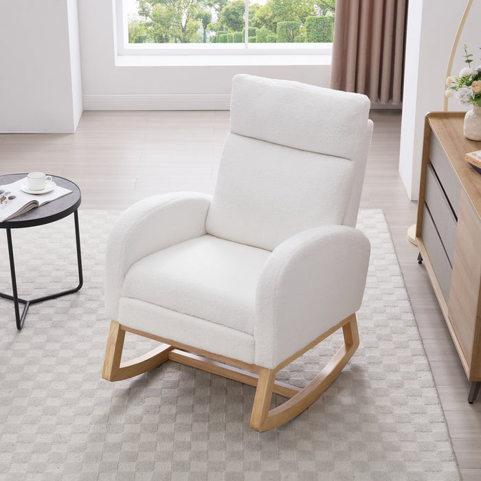 Teddy Fabric Rocking Chair with Adjustable Footstool - Beige