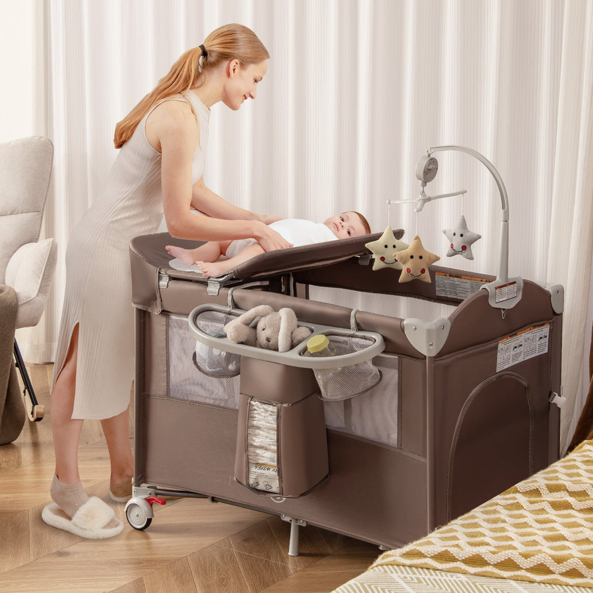 5-in-1 Portable Pack and Play with Diaper Changing Table