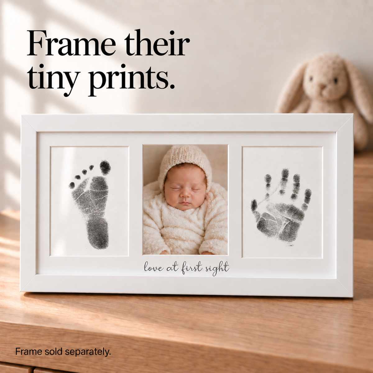 Baby Handprint and Footprint Keepsake Frame - 3-Panel with "Love at first sight" Engraved