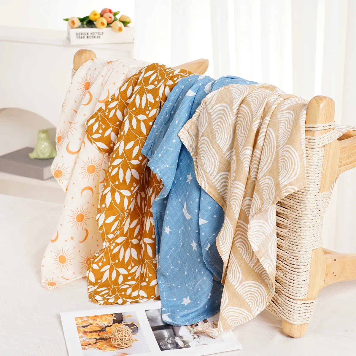 Elinfant 4-Piece Set – Soft Muslin Baby Burp Cloths & Drool Bibs, 60x60cm Comfortable Baby Scarf Blanket