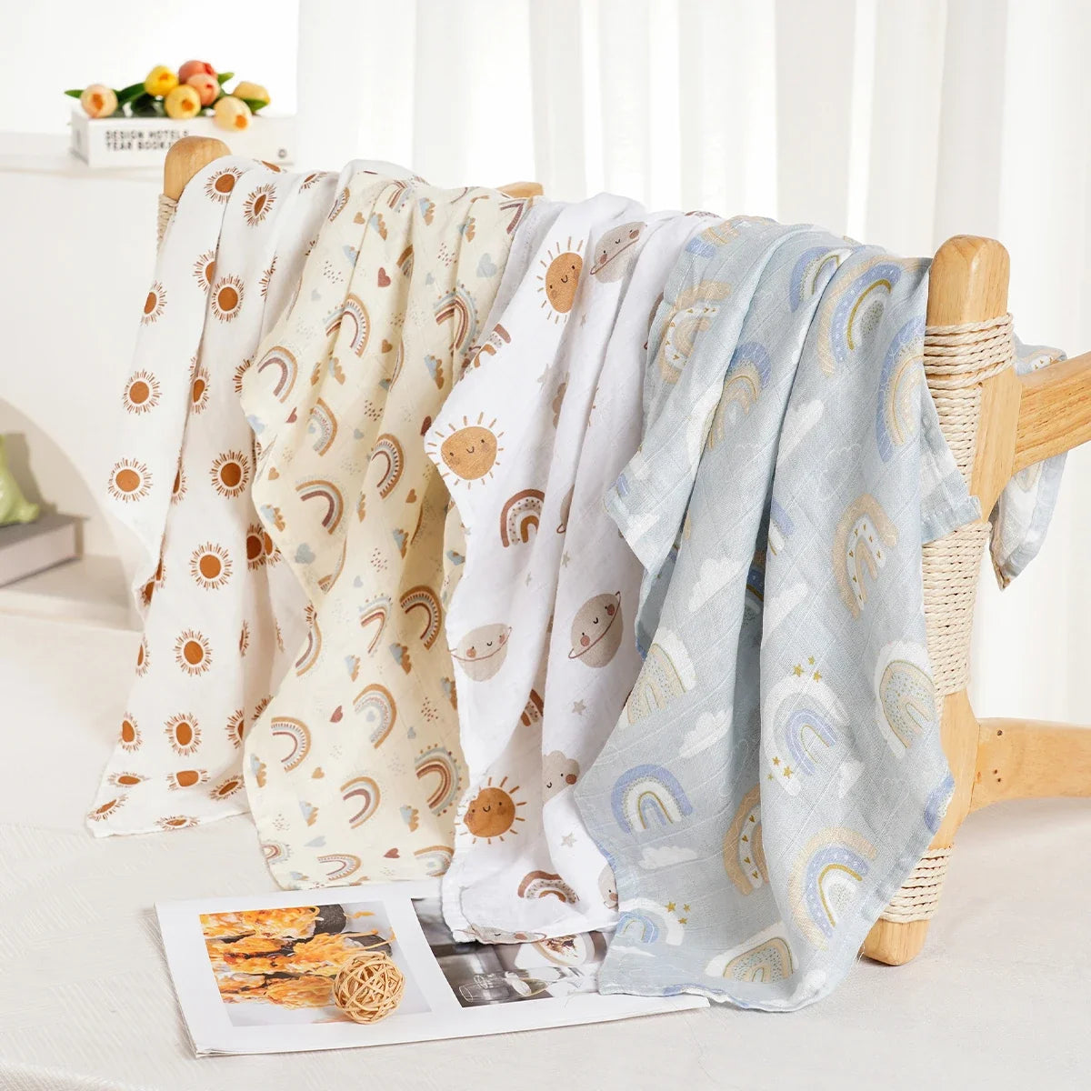 Elinfant 4-Piece Set – Soft Muslin Baby Burp Cloths & Drool Bibs, 60x60cm Comfortable Baby Scarf Blanket