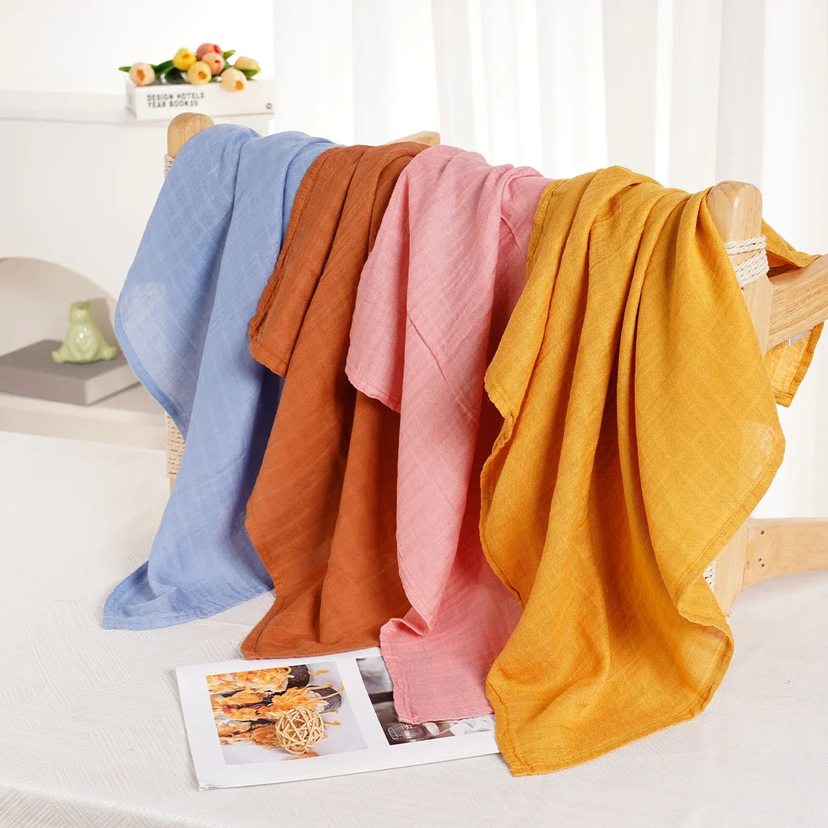 Elinfant 4-Piece Set – Soft Muslin Baby Burp Cloths & Drool Bibs, 60x60cm Comfortable Baby Scarf Blanket