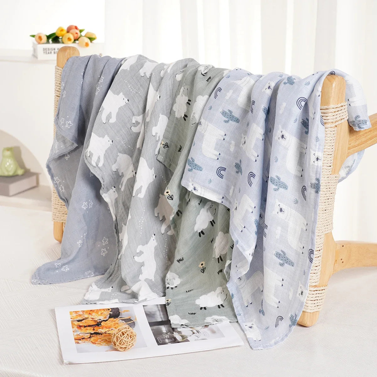 Elinfant 4-Piece Set – Soft Muslin Baby Burp Cloths & Drool Bibs, 60x60cm Comfortable Baby Scarf Blanket