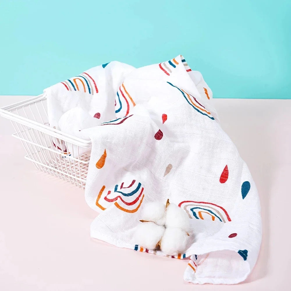 Elinfant 5-Piece Gift Set – Bamboo Cotton Muslin Bibs & Burp Cloths, 100% Cotton, 60x60cm, 2 Layers Baby Scarf & Handkerchief