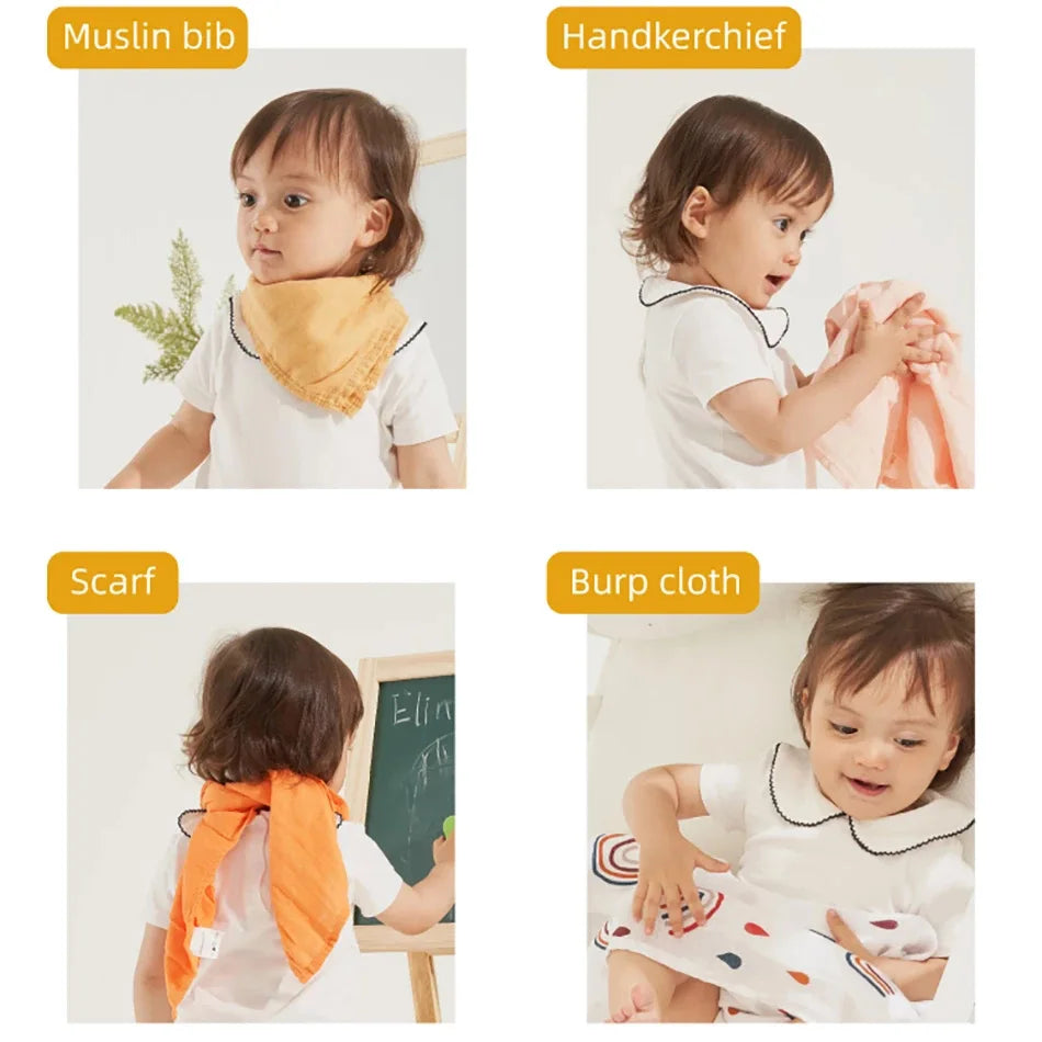 Elinfant 4-Piece Set – Soft Muslin Baby Burp Cloths & Drool Bibs, 60x60cm Comfortable Baby Scarf Blanket