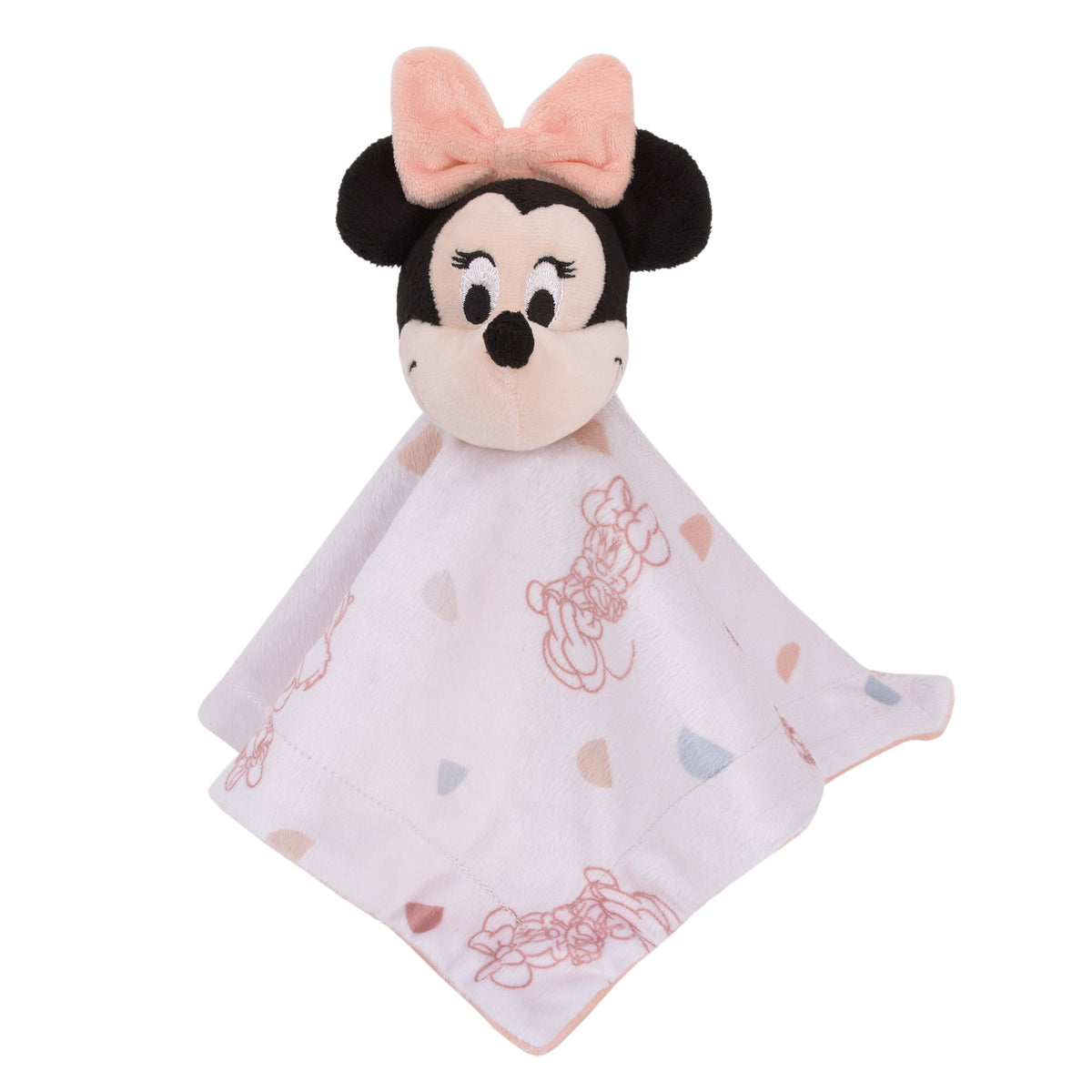 Minnie Mouse White, Light Blue, and Peach Super Soft Security Baby Blanket with Plush Minnie Mouse Head