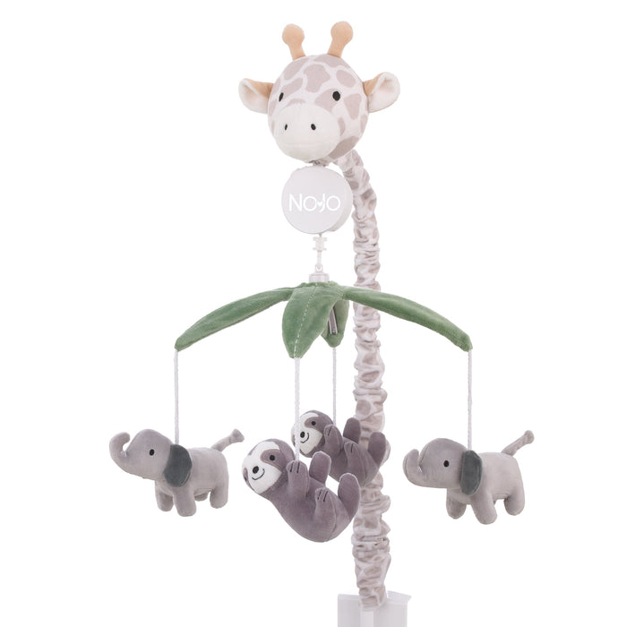 Plush Giraffe Taupe, Green, and Gray Elephants and Sloth's Musical Mobile