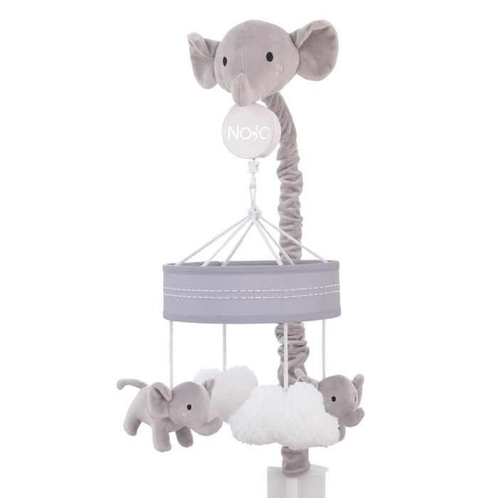 Plush Elephant Gray and White Puffy Clouds Musical Mobile